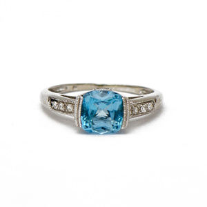 Bright Blue Topaz Ring with Diamond Acccents